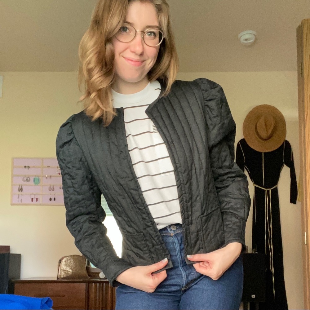 Vintage Black Polyester Quilted Jacket